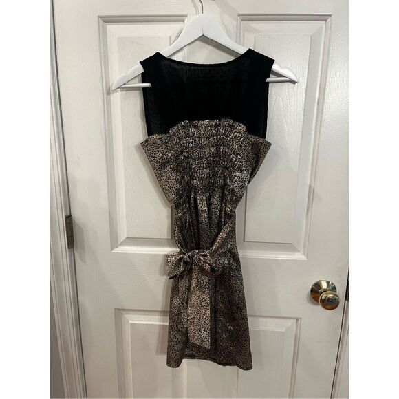 Alice Handmade In London Leopard Satin & Black Swiss Dot Tie Back Dress sz S EUC - Picture 5 of 9